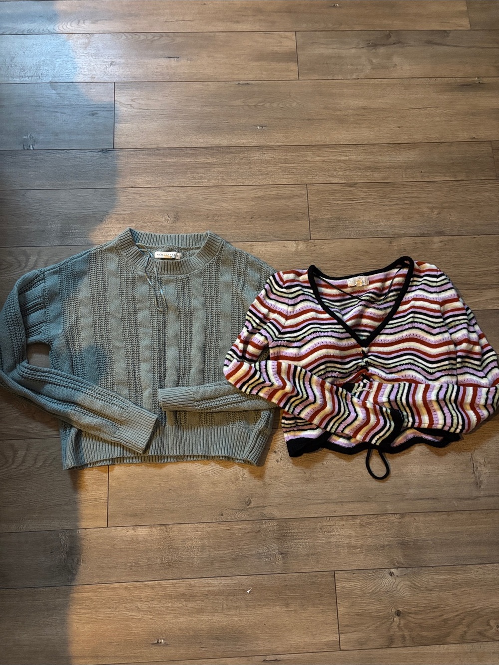 Lot of 2 Sweaters  - Sage Green Aeropostale and striped PAC Sun LA Hearts